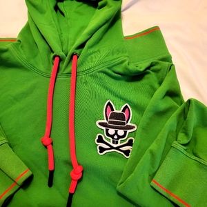 Men's Psycho Bunny Hoodie; Size Small; Green w Pink Trim; GUC